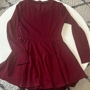 Long-Sleeve Burgundy Skater Dress